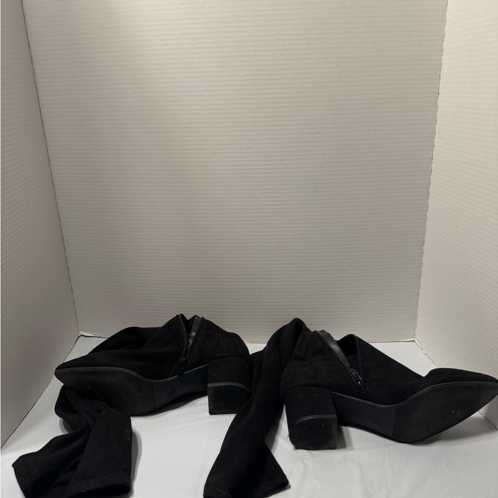Black Suede Mid-Heel Booties